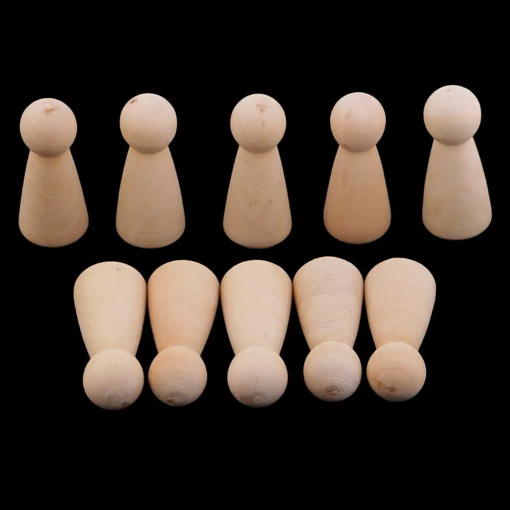10Pcs Solid Wooden Peg Dolls Unfinished Wooden Dolls Female People Wood Peg Dolls For Family crafts Wedding Party Decor, 58mm 