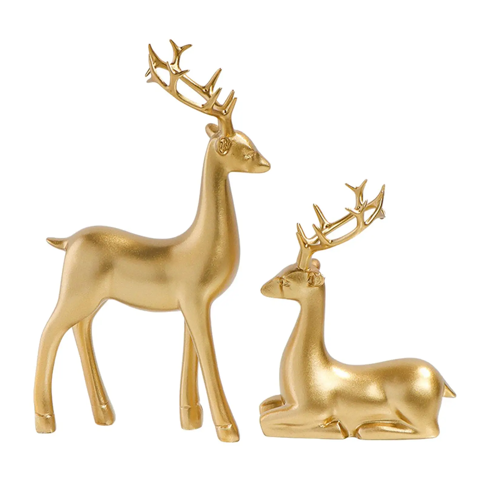 Resin Deer Sculpture 2 Pieces Reindeer Figurines Decorative Art Collection Accessory for Home Cabinet Desktop Tabletop Ornament