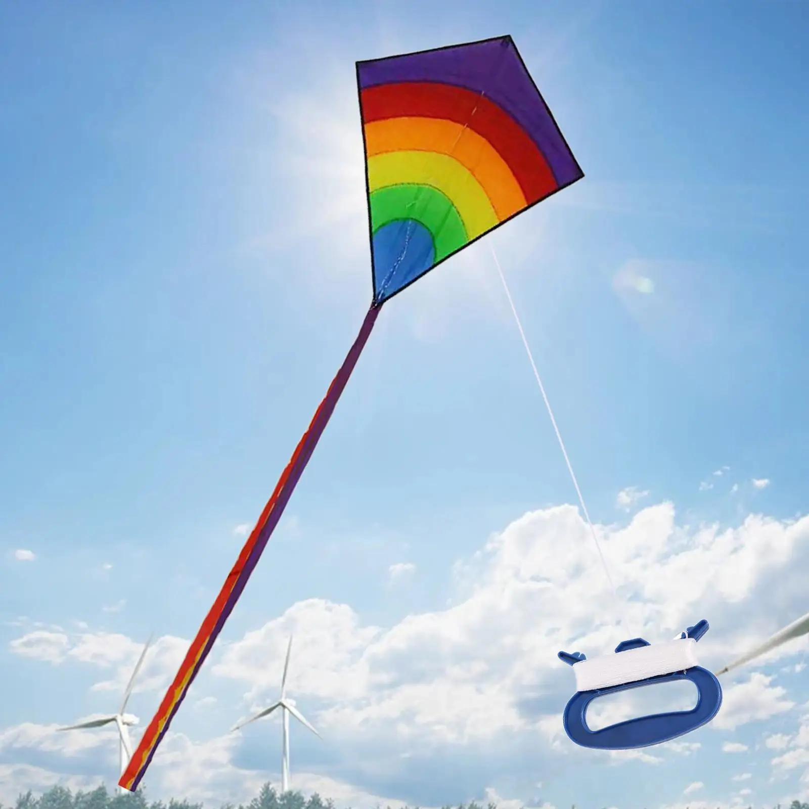 75x64cm Large Rainbow Diamond Kite with 6.56ft Long Tail for Beginners
