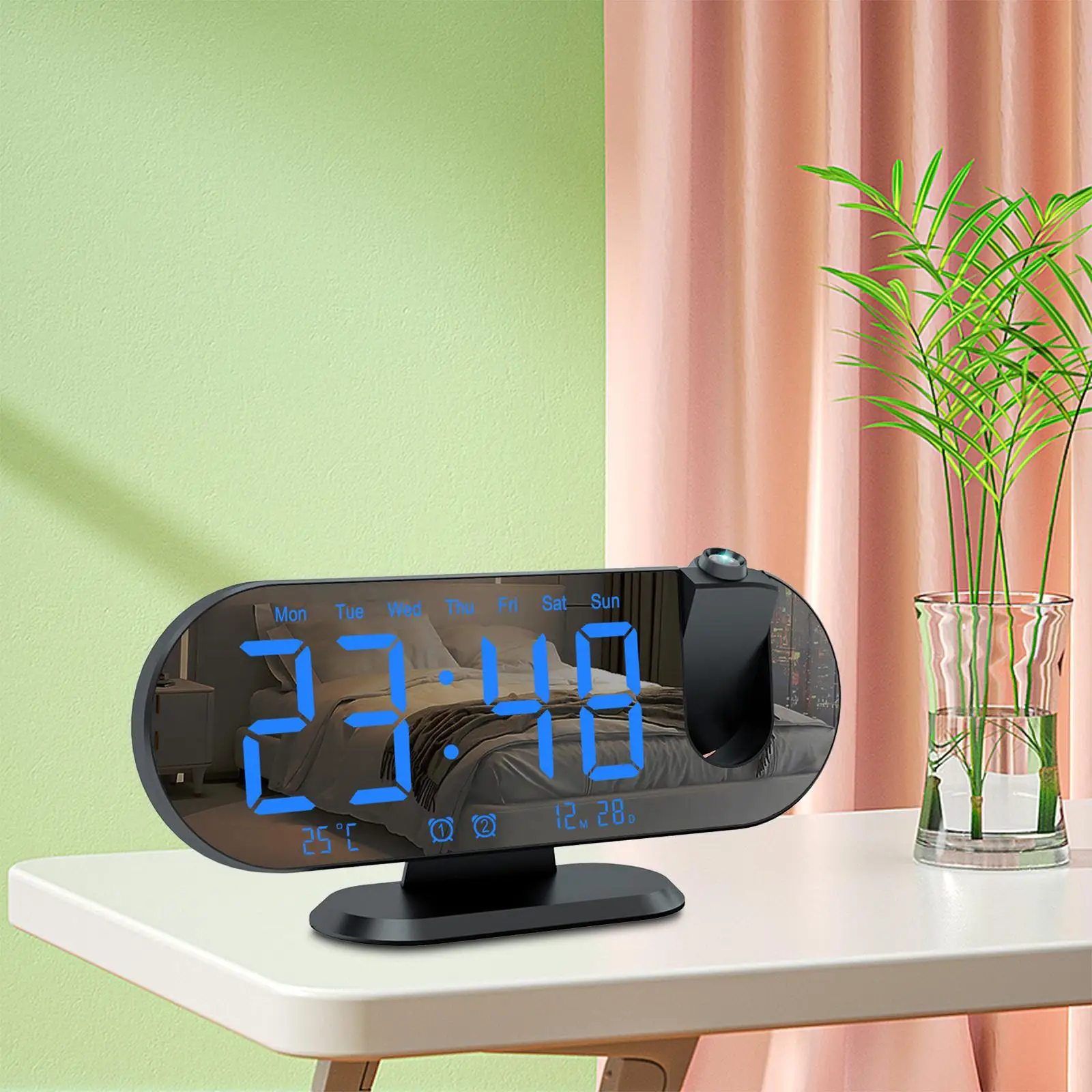 LED Digital Projection Alarm Clock 180 Rotatable for Dining Room