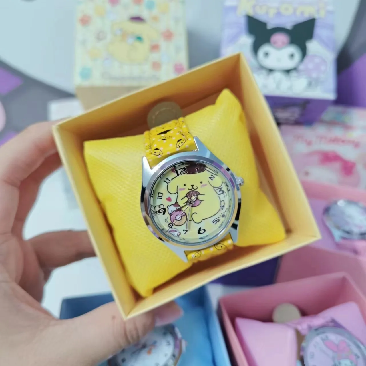 Anime Sanrio Pu Leder elektronische Uhr Kulomi Big-Eared Hund Melodie Kinder uhr Geschenk mit Geschenk box