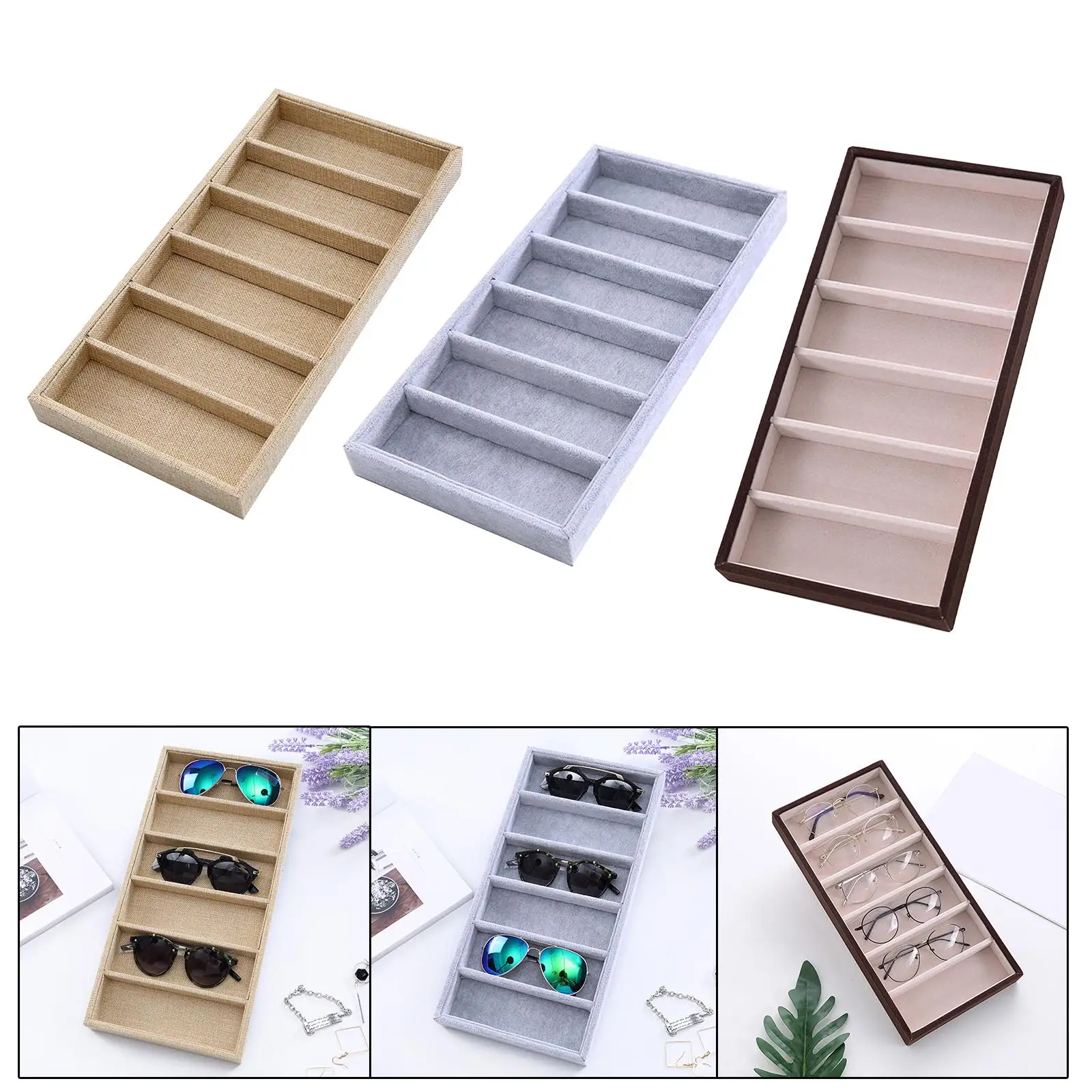 Glasses Organizer Tray 6 Compartment Jewelry Holder Container Storage Tray