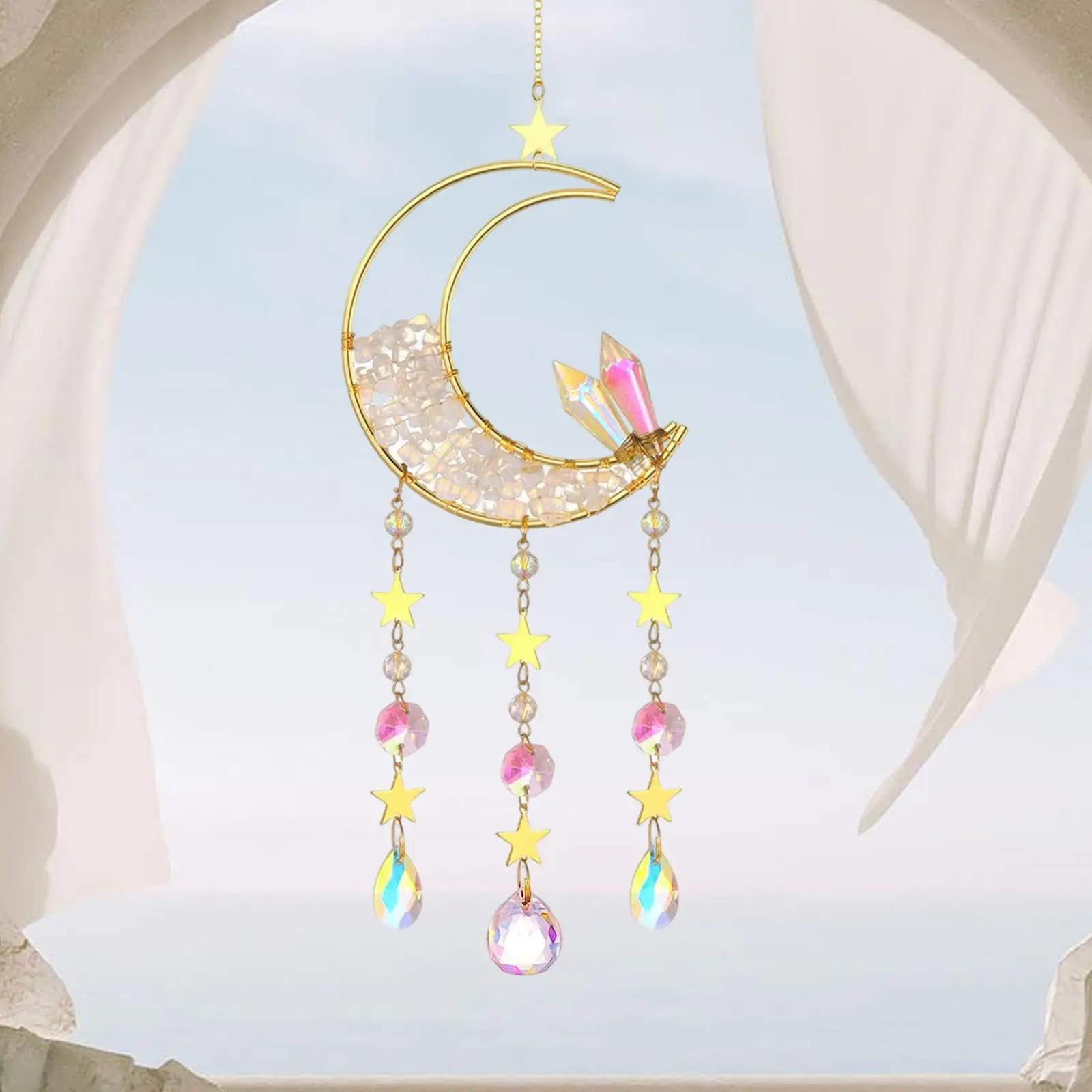 Moon Pendant Rainbow Maker Wind Chime Hanging Ornament for Bedroom Car Window