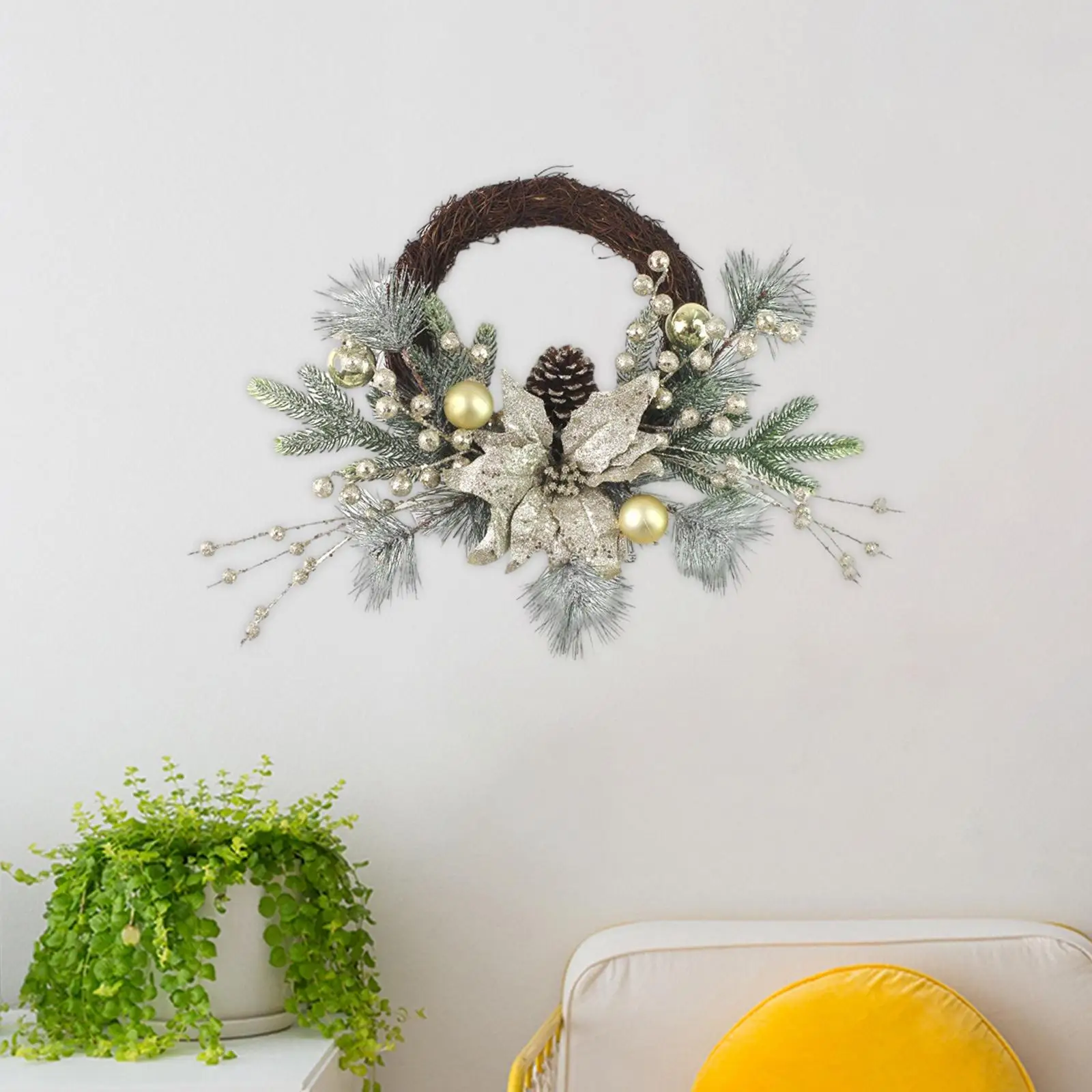Christmas Wreath with Lights Round Wreath Holiday Party Decor Christmas Rattan Wreath for Wall Indoor Wedding Xmas Outside