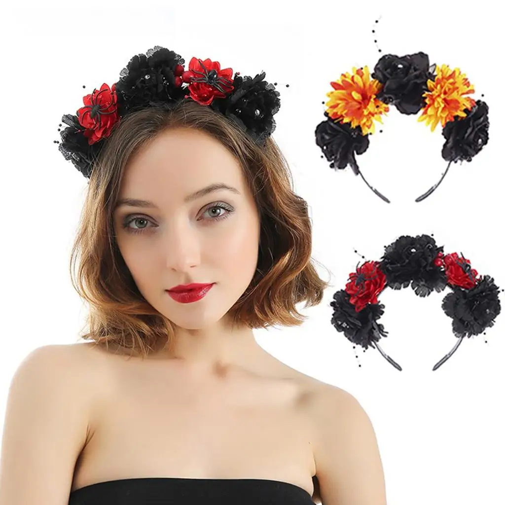 Womens Goth Rose Flower Garland Festival Halloween Headband Headpiece