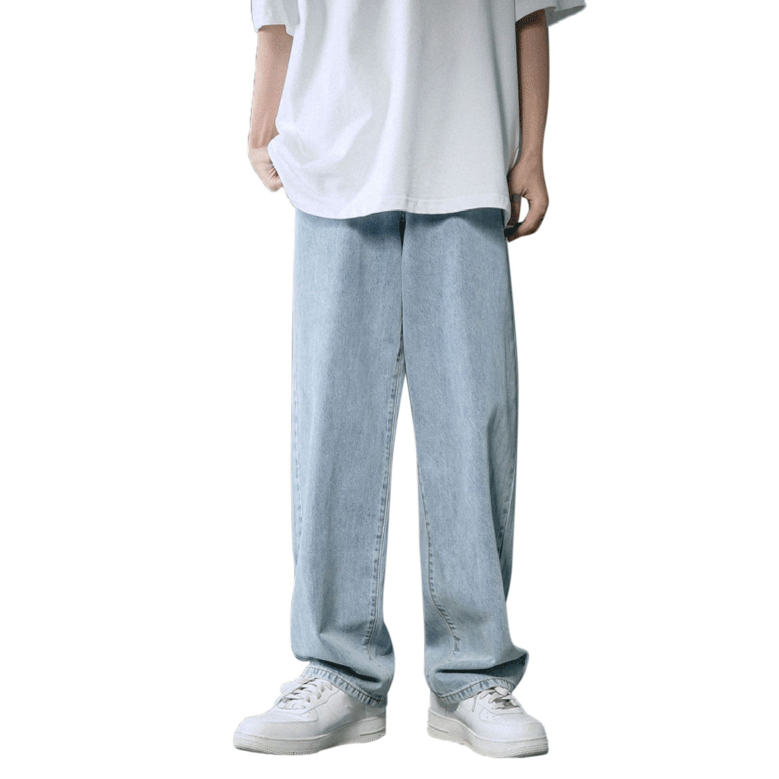 2024 New Street Casual Baggy Jeans Streetwear for menn Hip Hop rette bukser med vidde ben Studenter denimbukser Blå Svart_voghion.com