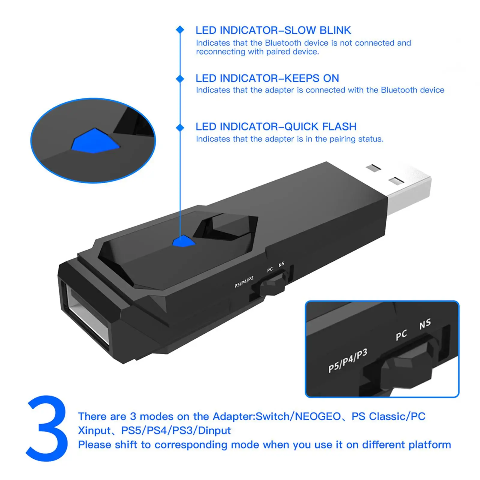 Video Game Transmitter Converter PS Wireless Adapter Controller Converter Pro Bluetooth for Switch/Switch OLED PS5