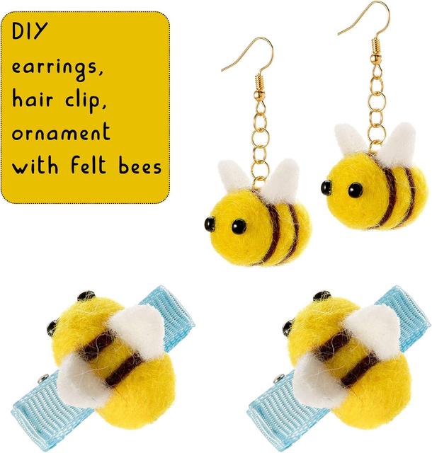 30 Pcs Felt Bees For Crafts Mini Bee Plush Decor Small Wool Felt Bumble Bee Plush Mini Cute Bumble Bee For Bee Gender Reveal Decorations Clothing Hat