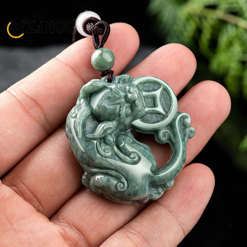 Natural Emerald Money Pixiu Pendant Necklace Jewellery Hand-Carved Fine Jewelry Men Women Accessories Amulet Gift