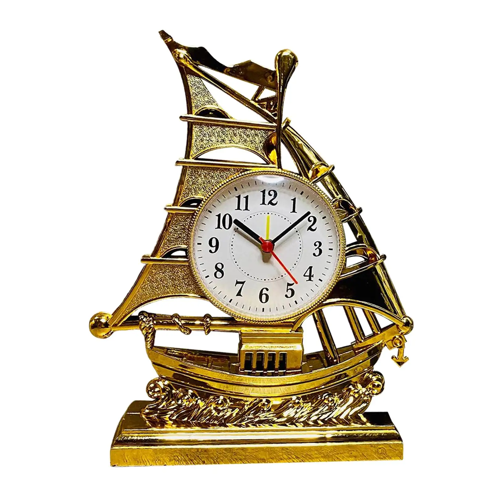 Desk Clock Ornament Sailing Sculpture Alarm Clock Table Clocks Bedside Clocks for Bedrooms Office Living Room Kids