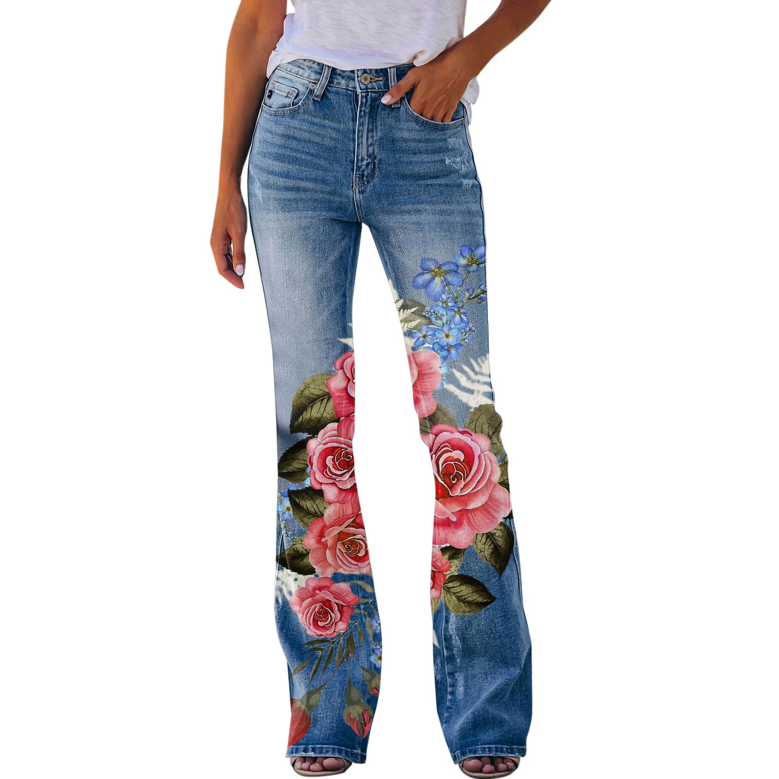 Title 5, Summer Women Cargo Pants High Waist Jeans Print...