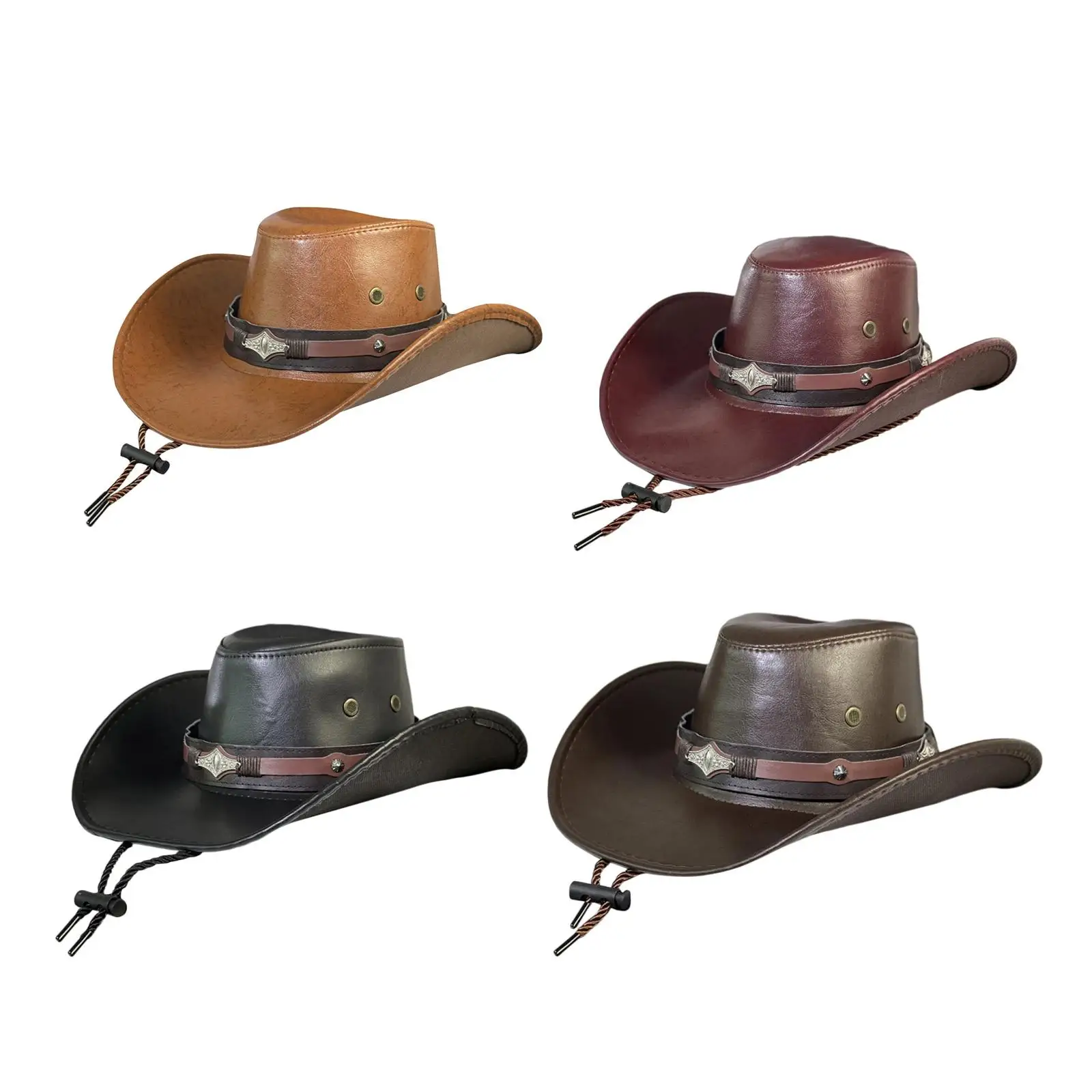 Western Cowboy Hat for Women Men Sun Hat Casual Durable PU Leather Hats