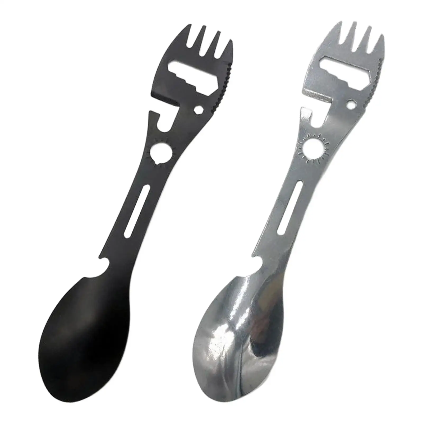 Portable Spork Fork Spoon Can Opener Dinnerware Stainless Steel Functional Tableware for Camping Travel Cooking Hiking Picnic