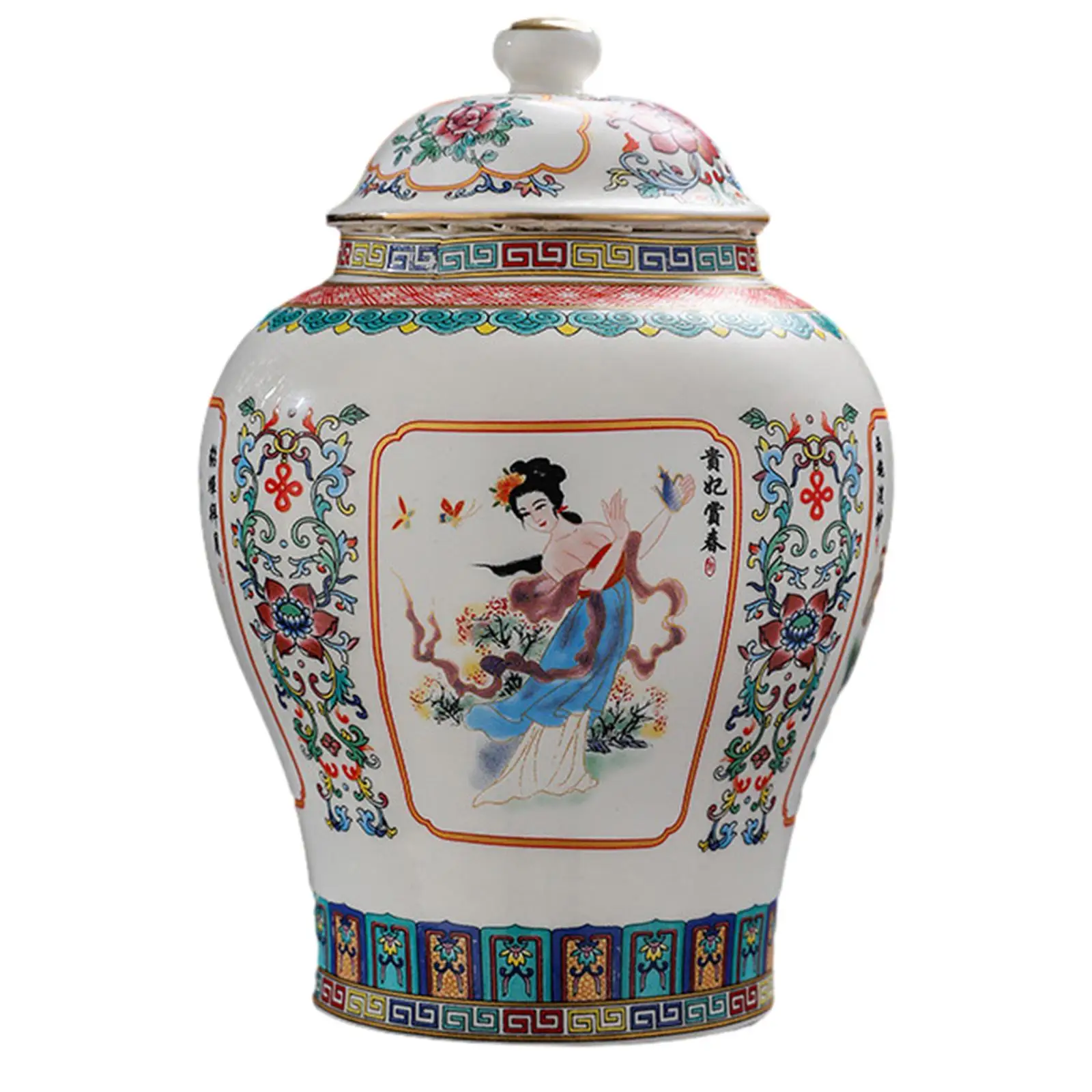 Ginger Jar Tea Storage Jar Porcelain Temple Jar for Desktop Indoor Bedroom