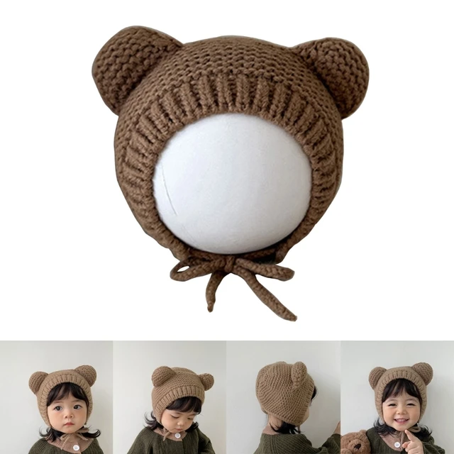  Kids Satin Bonnet Baby Bear Bonnet Adjustable Fleece