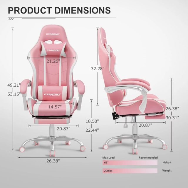 GTRACING GTWD-200 Gaming Chair with Footrest, Height Adjustable