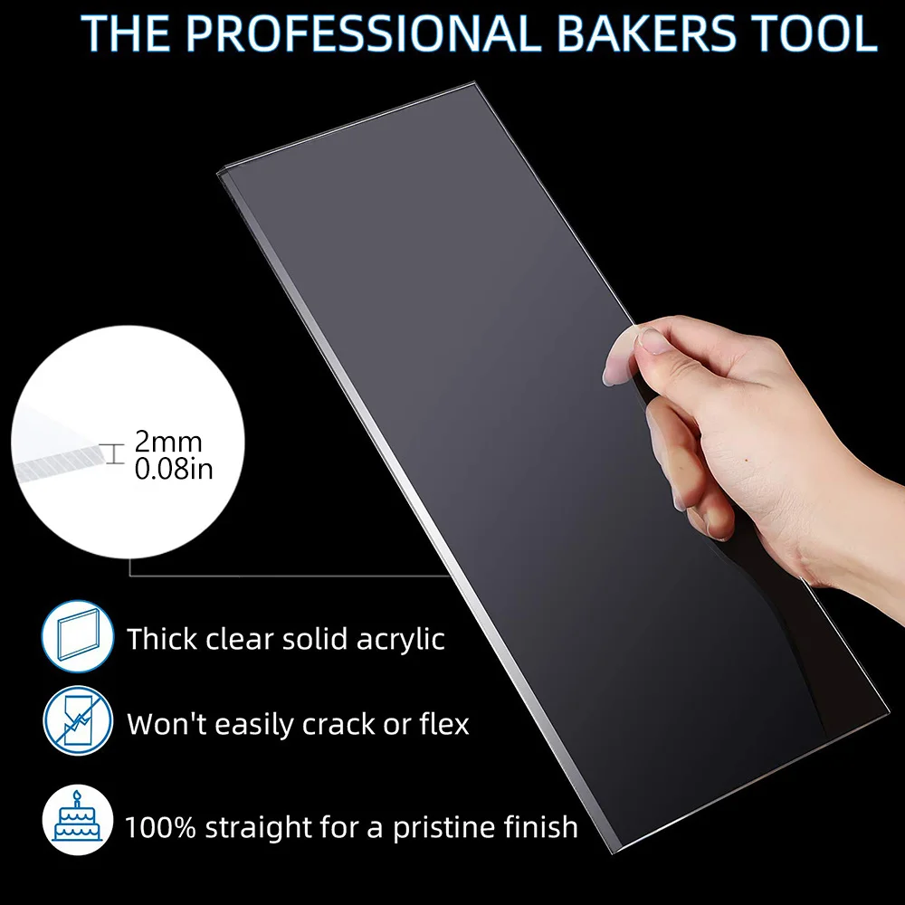 Description Picture 4 of item4 Sizes Acrylic Cake Scraper Comb Transparent Cake Decorating Scraper Long Butter Cream Smoother Fondant Smoother Icing Tools