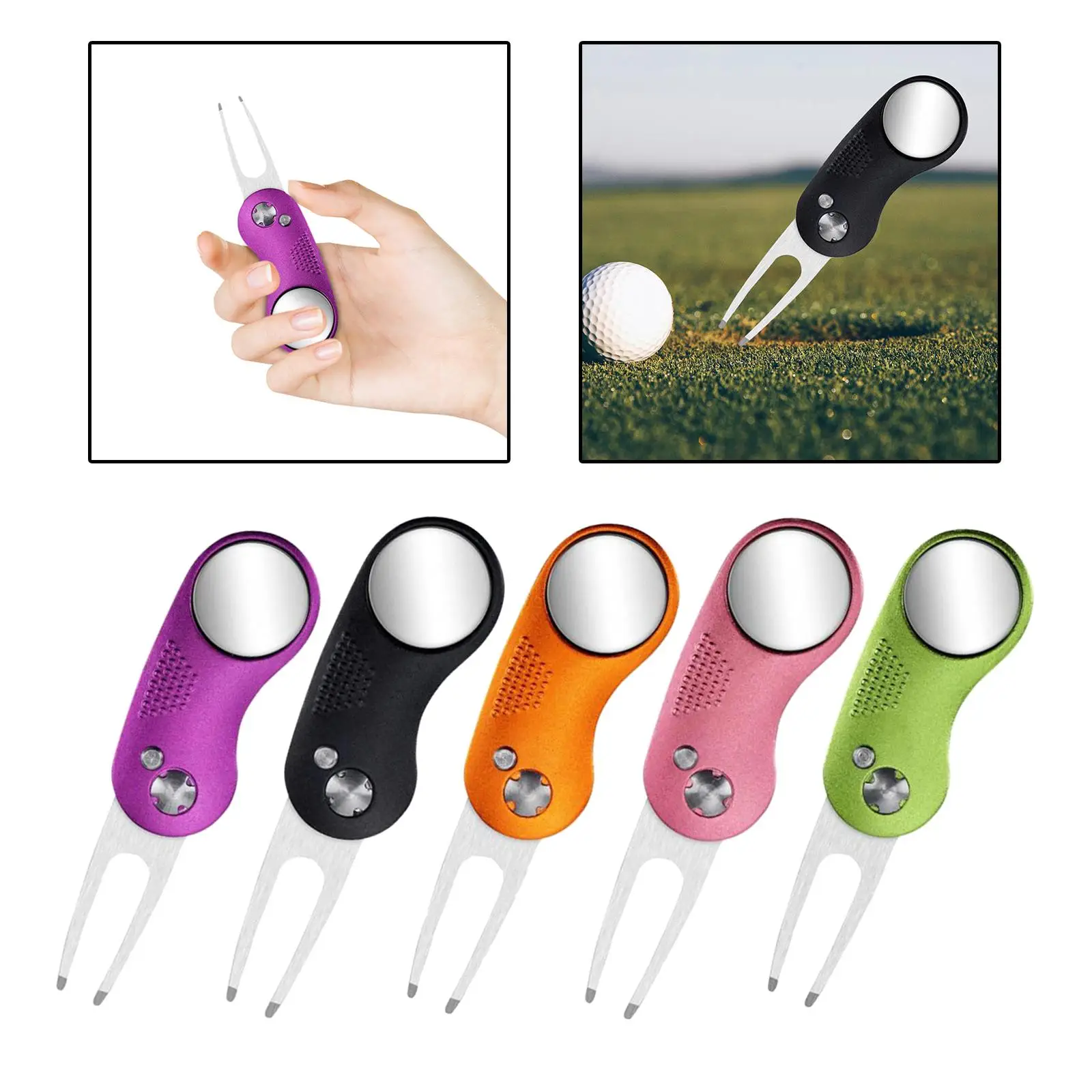 Folding Golf Divot Tool Training Aid Putting Green Fork Portable Gadget Golf Fork Accessories Golf Gift for Men Women