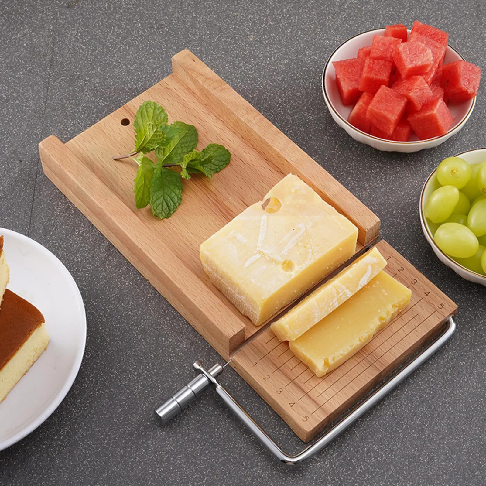 Wooden Cheese Slicer Cheese Cutter Board Home Adjustable Thickness Platter Cutting Board for Soap Meats Loaf Bread Dessert