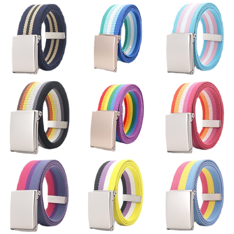 3.8X120cm Simple Design Stripe Rainbow Style Male and Female Students Youth Casual Canvas Jeans Women Belt Clothing Accessories
