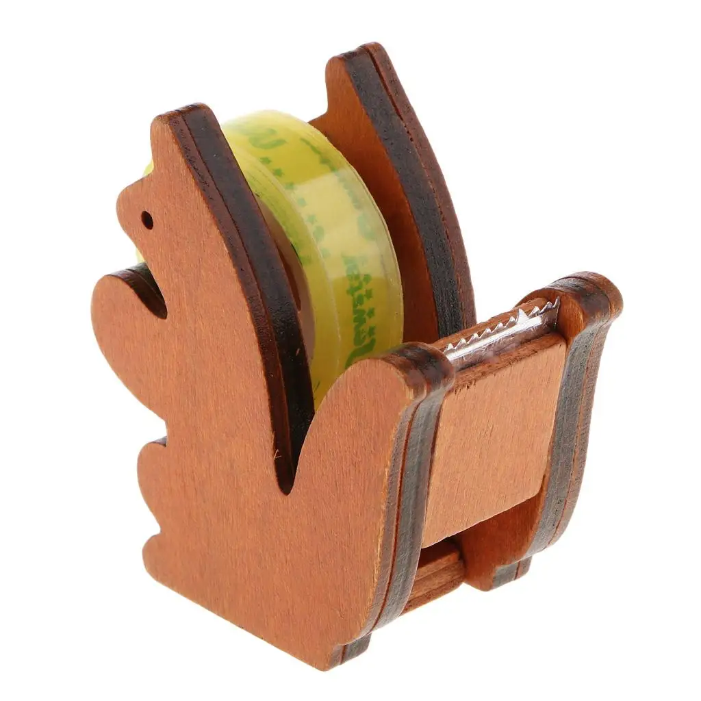Wooden Squirrel Washi Tape Dispenser Office Adhesive Tape Roll Holder Cutter
