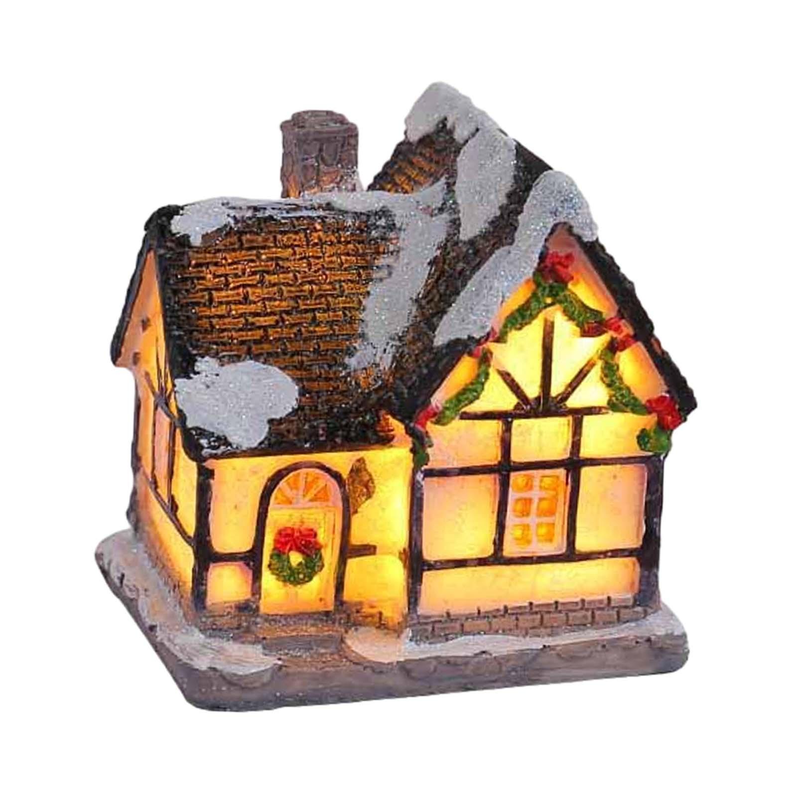 Christmas Snow Light up House Xmas Miniature Illuminated Desk Decorations for