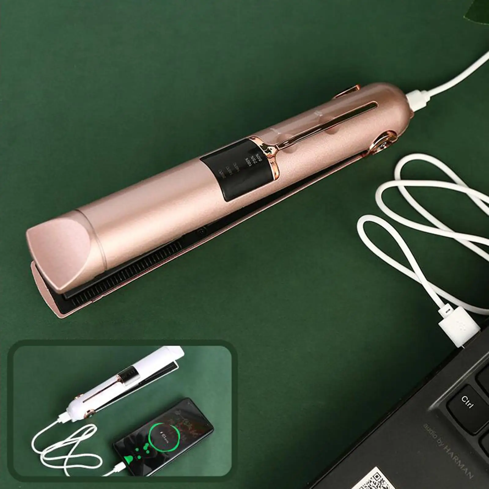 Compact Cordless Hair Curler Straightener 3-Level Temp Fast Heating ABS Automatic Styling Tools Power Bank for Salon DIY Home