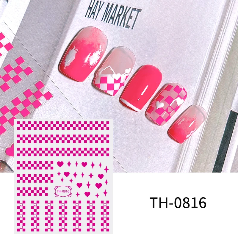 Pink Nude Nail Designs Checkerboard Sticker