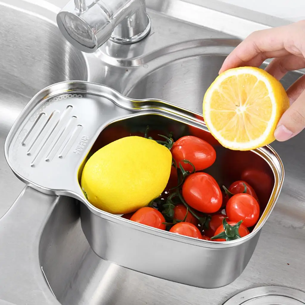 Over Sink Strainer Colander Drain Mesh Basket Drain Basin Food Saddle-Shaped Multifunction Rinse Filter for Kitchen Waste 