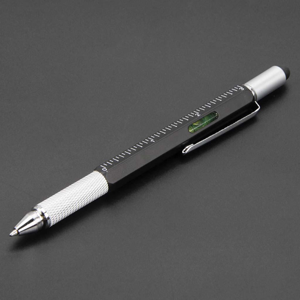6 in 1 Multitool Tech Tool Pen Level Ruler Gauge Scale Touch Screen Pen Flat/ Cross Screwdriver Combination Ballpoint Pen Stylus