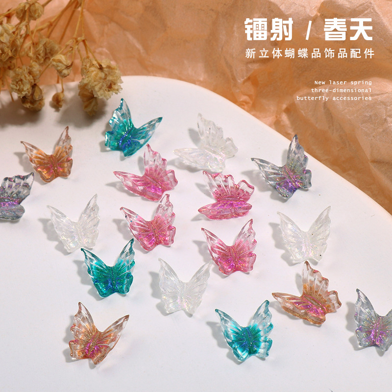 Best of 50Pcs Nail Art Resin Charms 2023 Spring Holographic Butterfly 3D Decals Stones For Laser Nail Art Decorations Manicure Tips Reviews & Tips