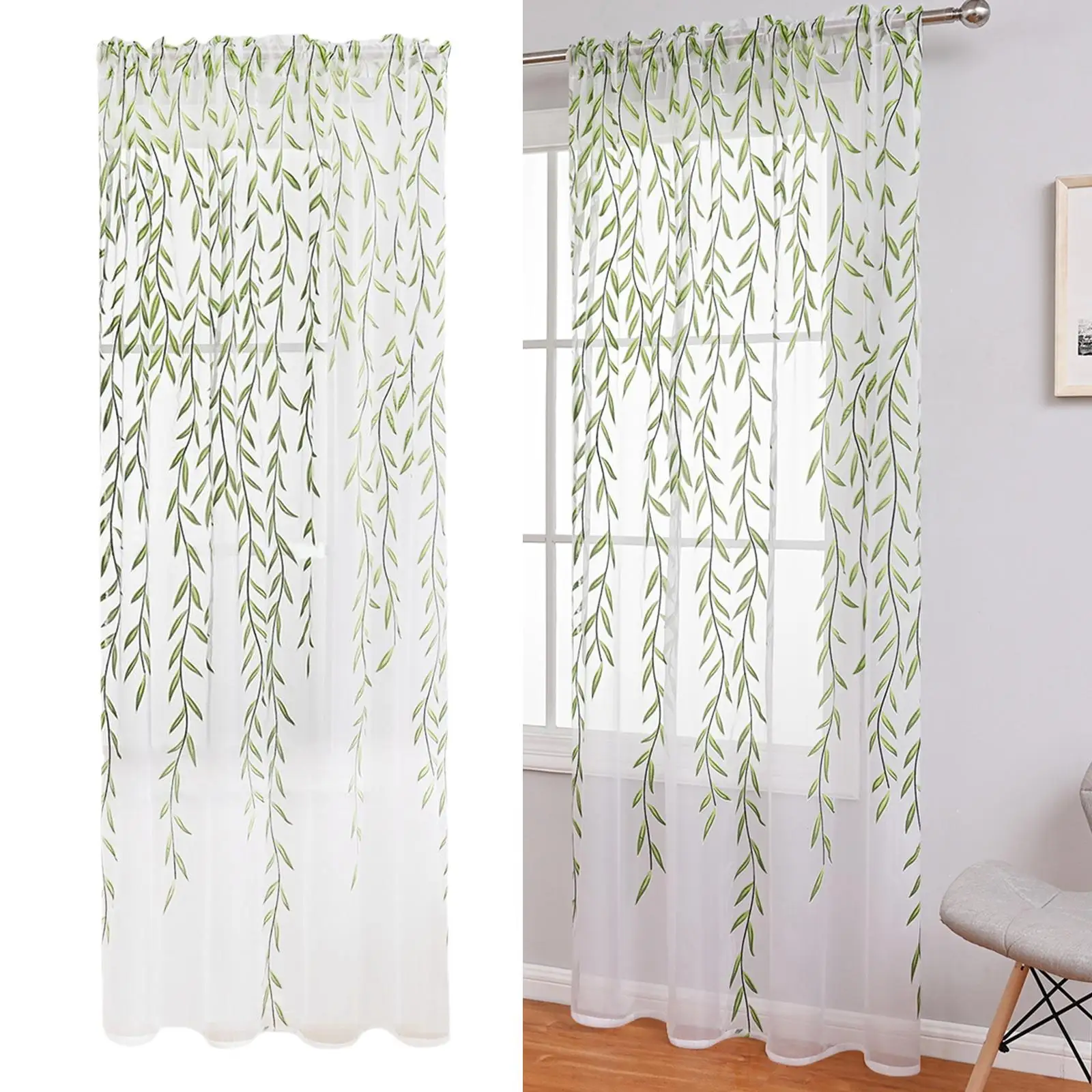 Gradient Embroidered Sheer Curtain Green Window Draperies Window Treatments Length Curtains Washable for Bedroom Children Living
