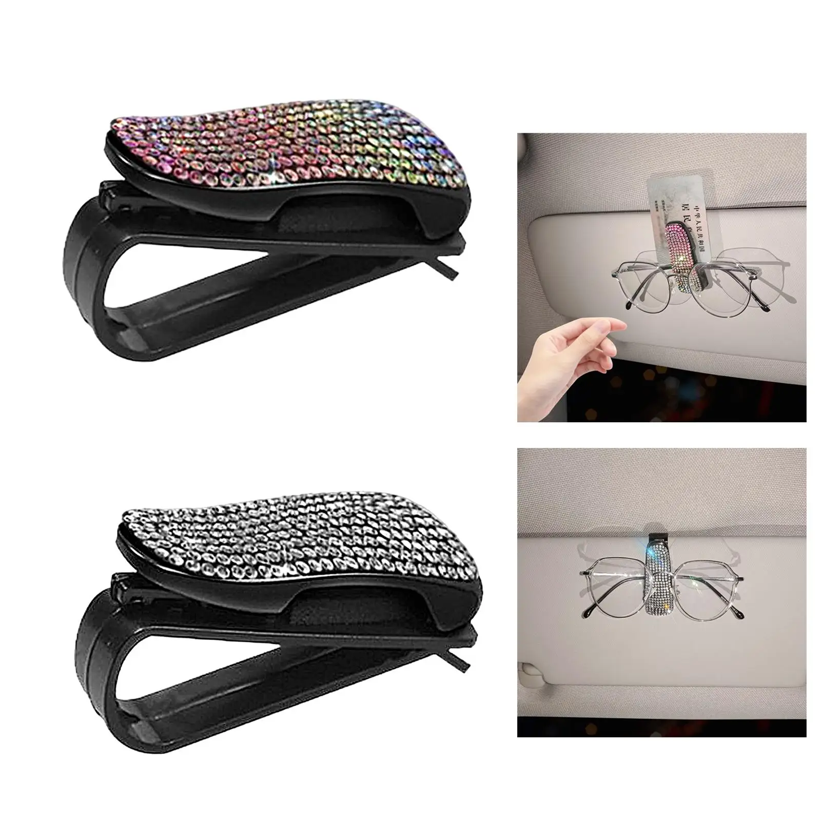 Rhinestones Glasses Holder for Car Visor Women Girls Space Saving Universal Fashion Glasses clip Glasses Hanger Mount