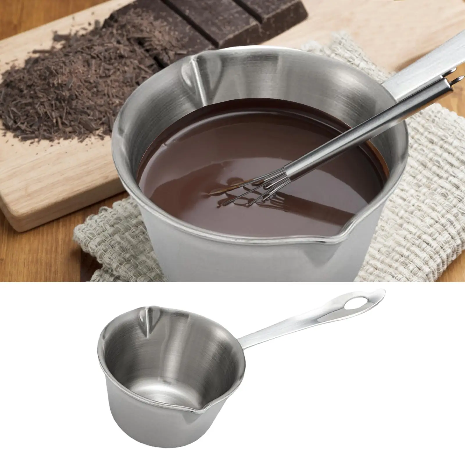 Stainless steel Melting Pot Long Handle Hanging Saucepan Double Spout Coffee Milk Warmer for Breakfast Camping Pasta