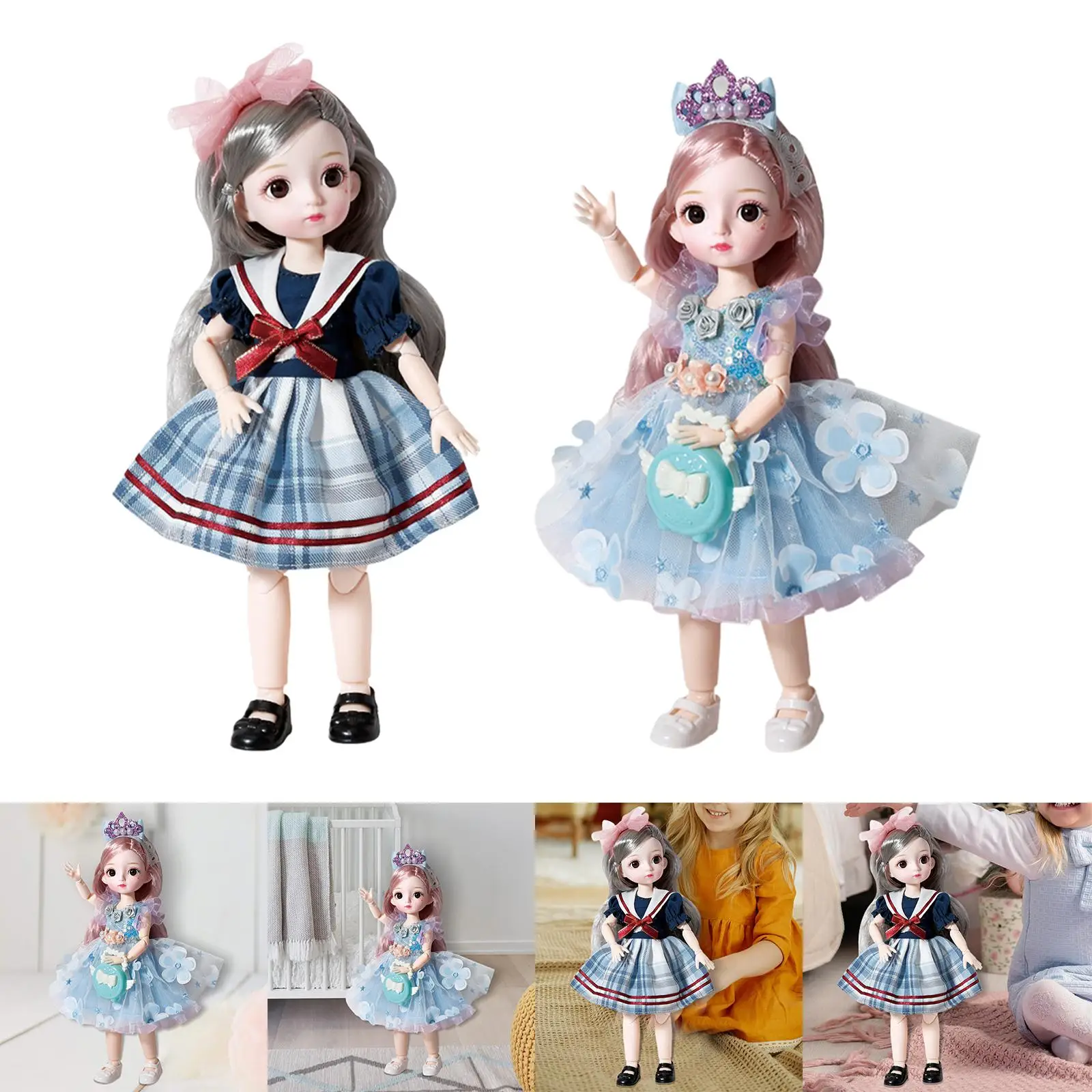 1/6 31cm Fashion Doll Fashion Outfits Smooth Hair 3D Eyes Makeup 23 Flexible Joints Princess Doll Adorable for Birthday Gift Toy