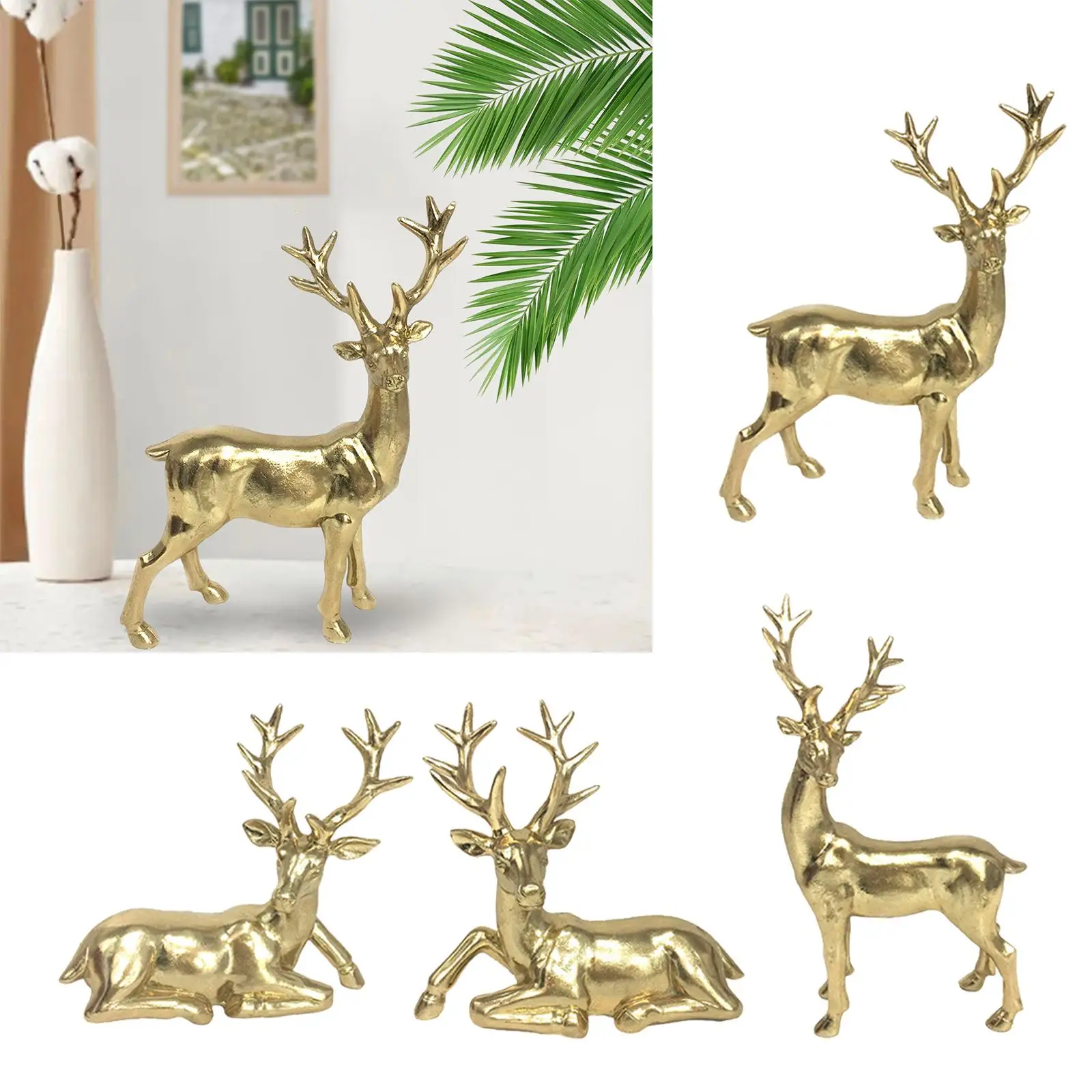 Creative Deer Statue Resin Reindeer Figurine Animal Sculpture Artwork Craft for Living Room Desk Bedroom Cabinet Decoration