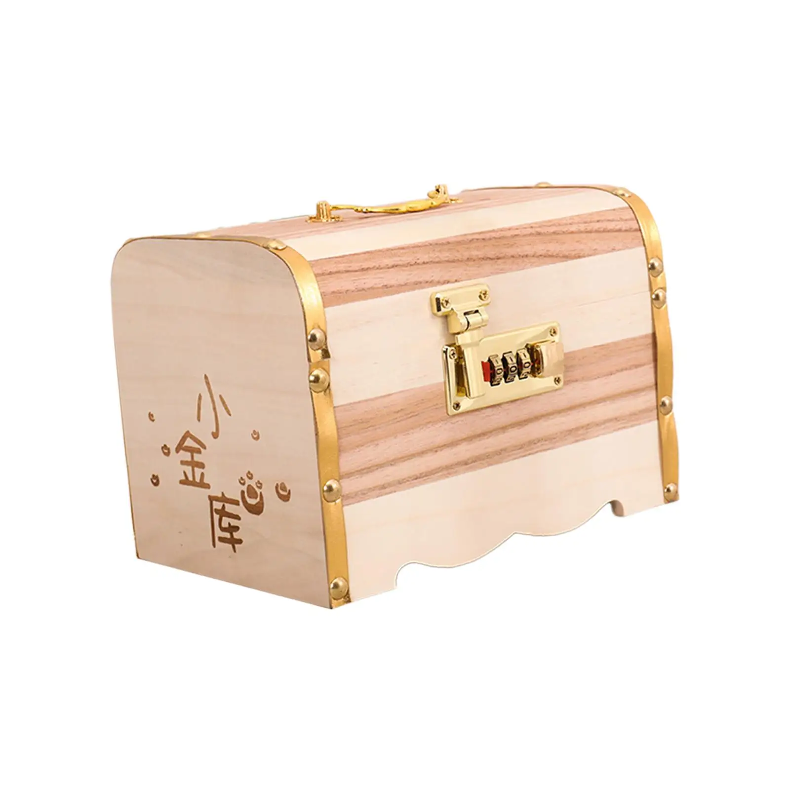 Wood Piggy Bank Saving Money Box Coin Box Treasure Chest with Lock Money Saver Storage Box for Adults Girls Boys Practical Gifts