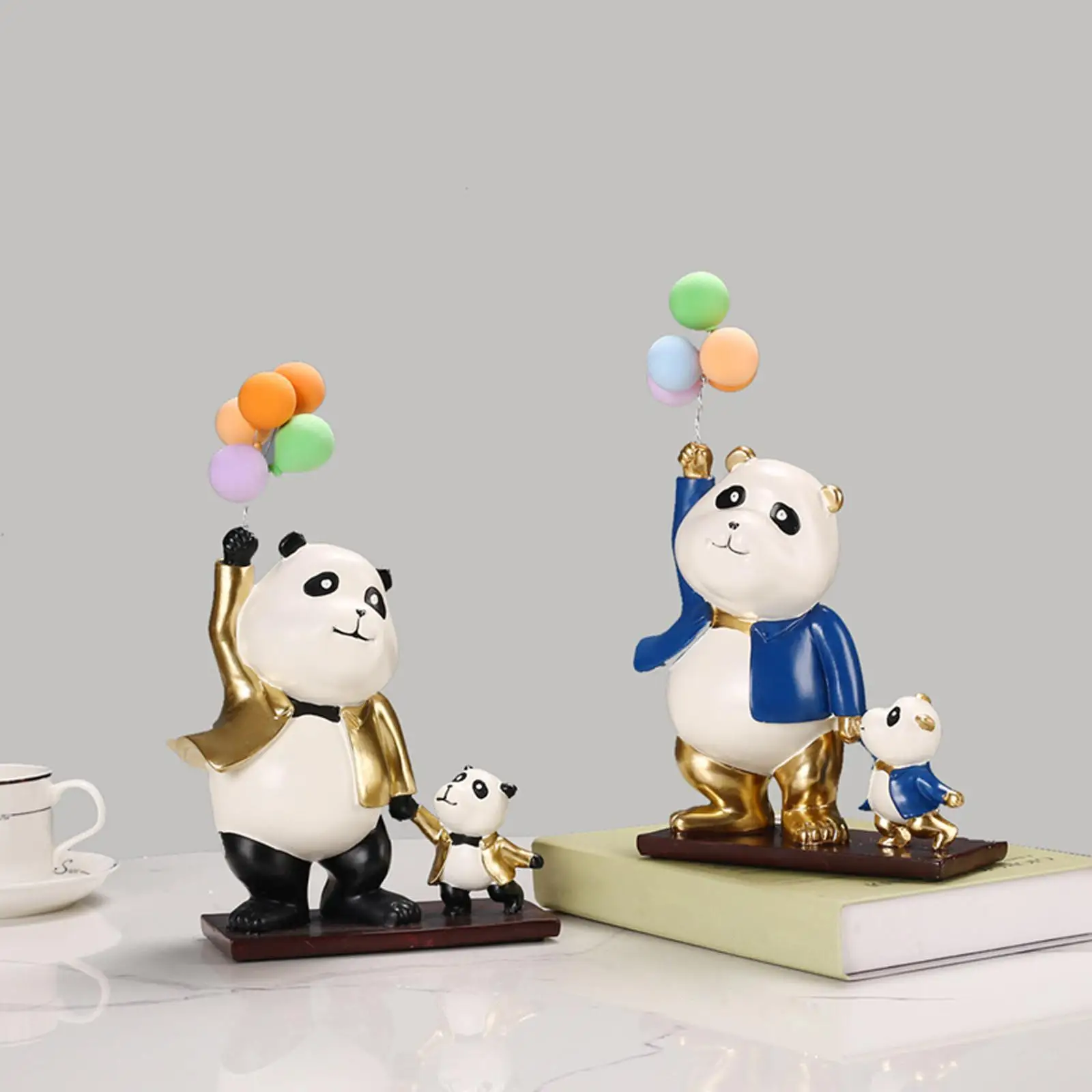 Modern Panda Statue Figurine with Balloon for Living Room TV Stand Desktop