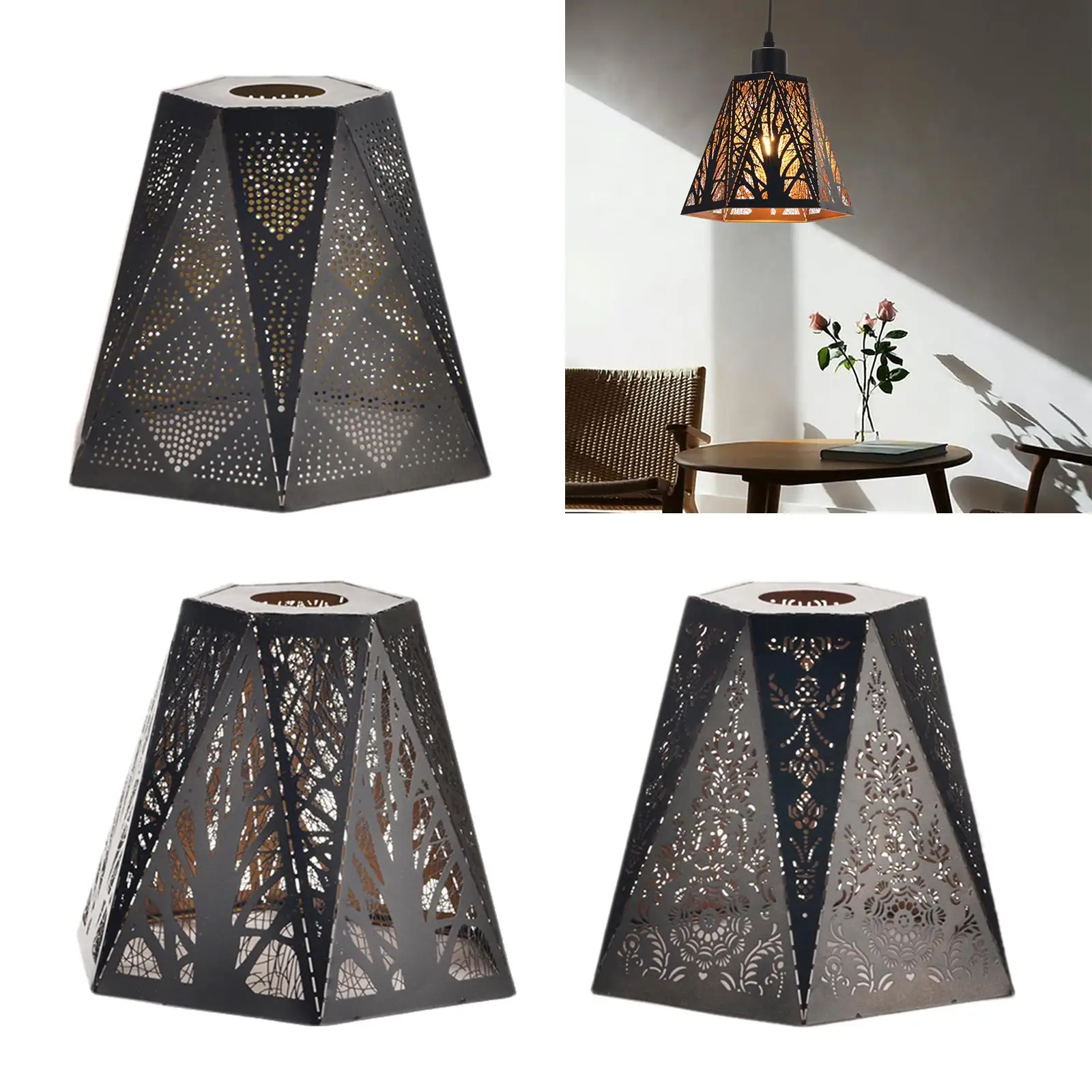 Modern Fashion Lamp Shade Iron Lampshade Carving Metal Cage Lamp Shade Cover for Kitchen Island Bedroom Hotel Cafe Decor