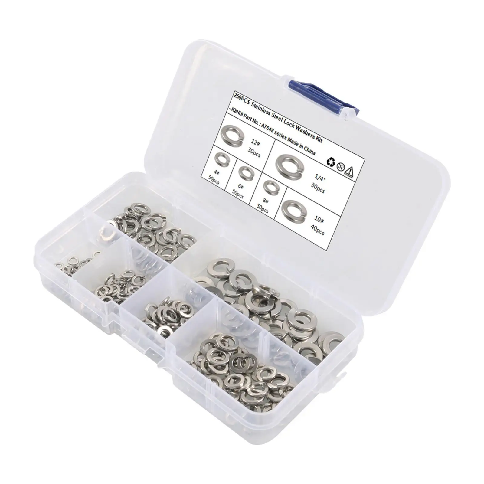 250x 304 Stainless Steel Lock Washers Assortment with Carry Case Spring Washers Set for Industrial and Mechanical DIY Projects