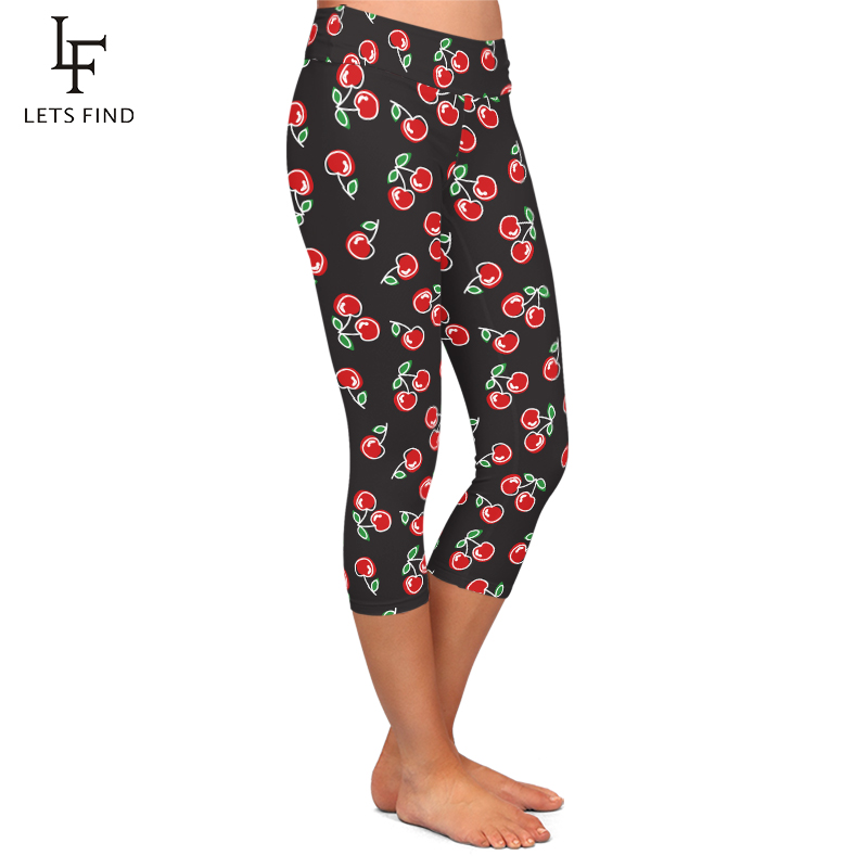 cereja padrão feminino sexy capri leggings cintura