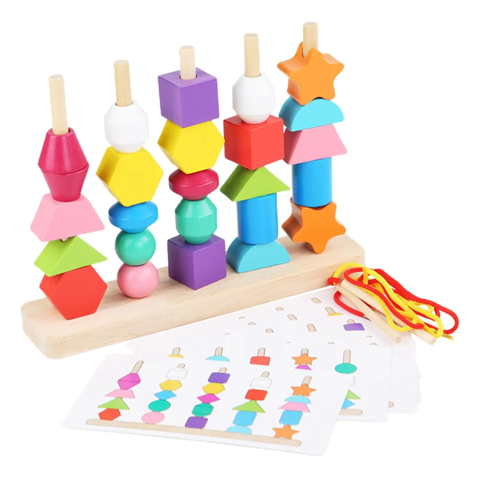 Five Sets Beaded Toys Blocks Educational Colorful Learning Wooden Sensory Toy Monterssori Toy for Toddlers Preschool Children