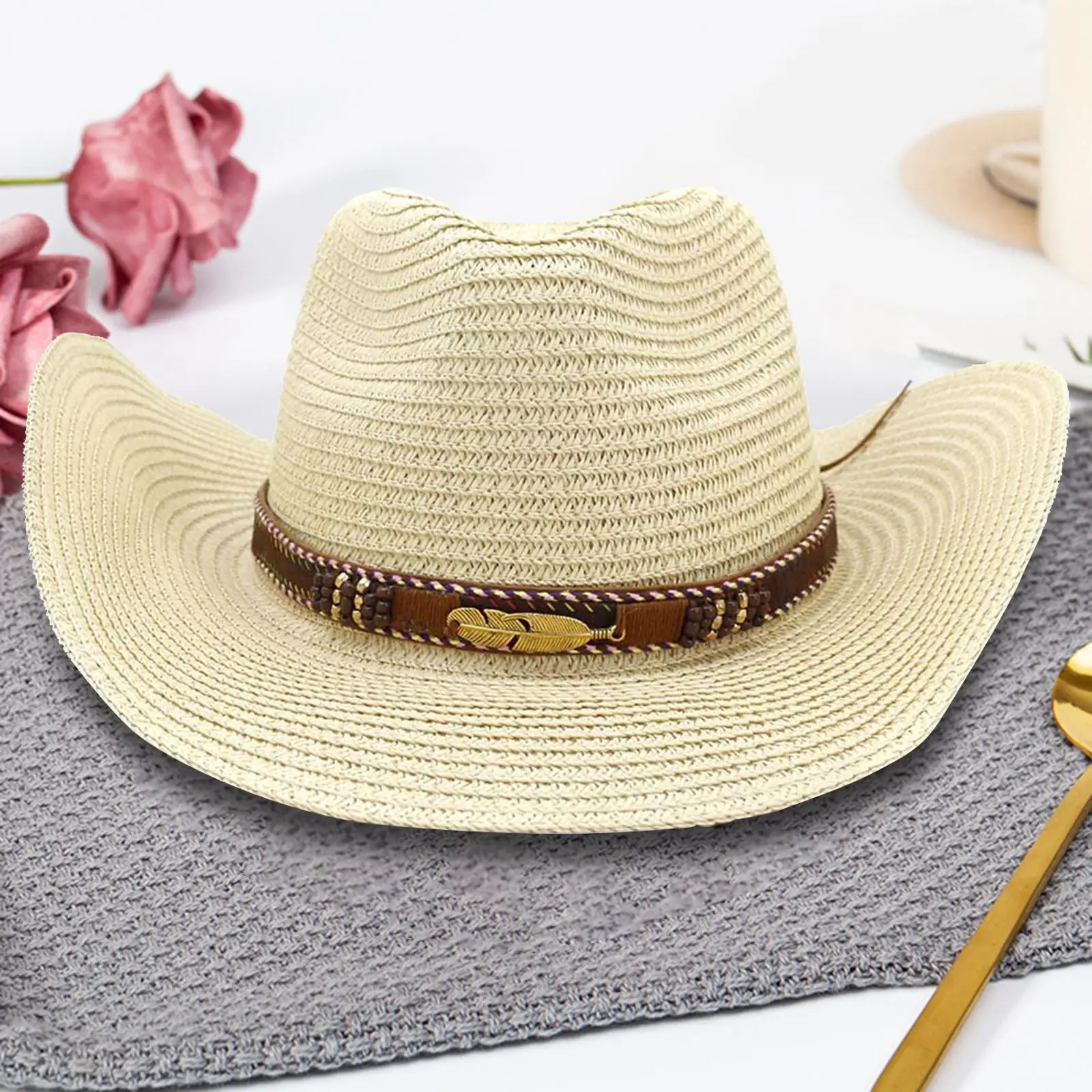 Western Style Women Hats Sunscreen Hat Couple Hat Cowboy Hat for Summer Women Men Horseback Riding Costume Clothes Accessories