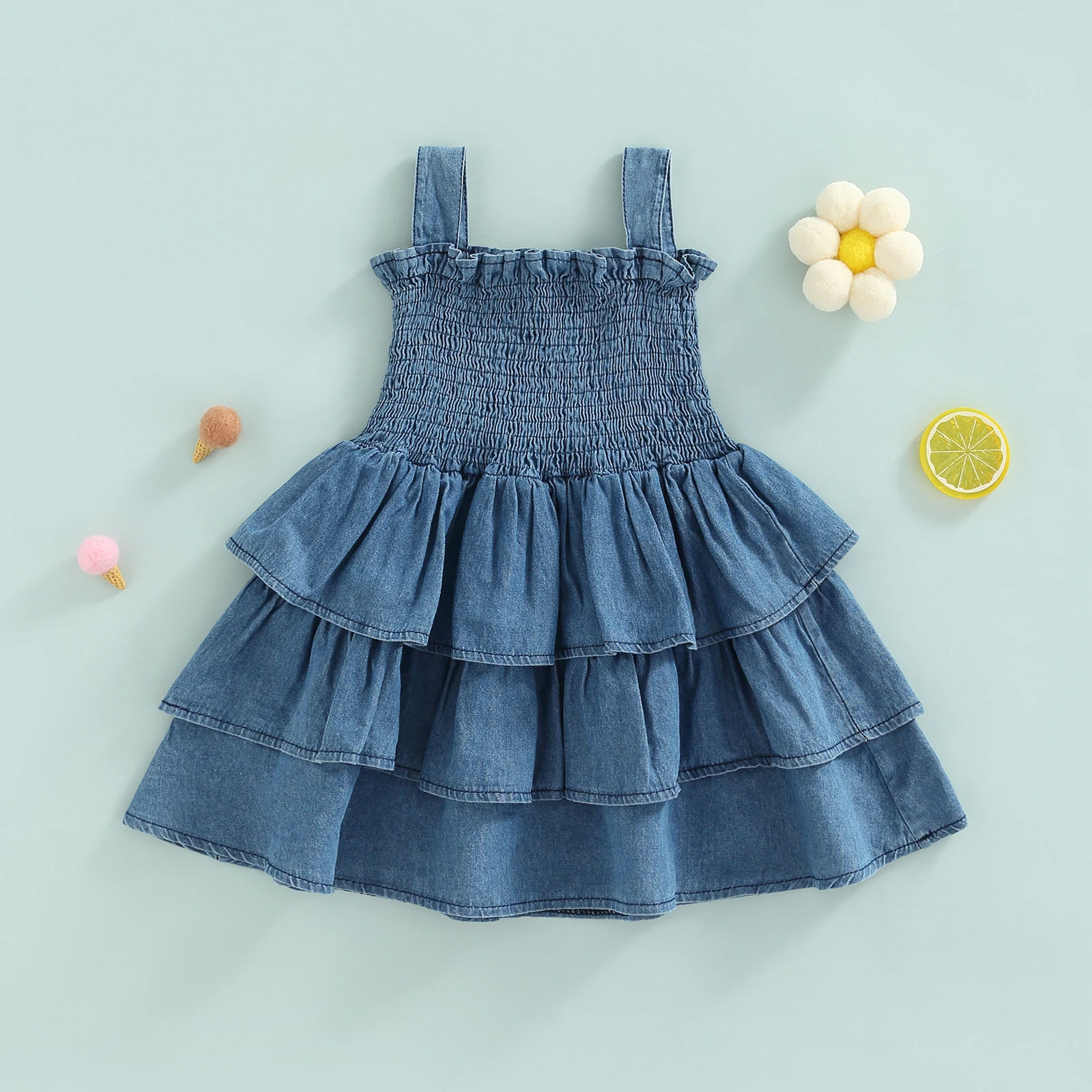 Ma & Baby 6M-4Y Kleinkind Neugeborenen Baby Kind Mädchen Denim Kleid Rüschen A-linie Kleider Für Mädchen Mode Sommer Kleidung