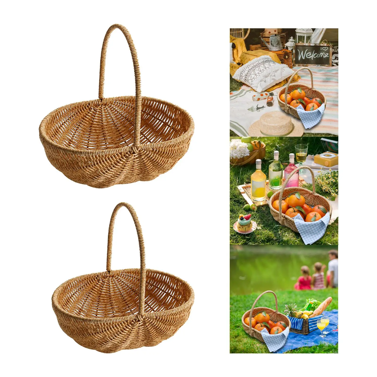 Storage Basket Sundries Organizer Portable Outdoor Picnic Basket Storage Bin Breathable Rustic Flower Basket for Wedding Cabinet