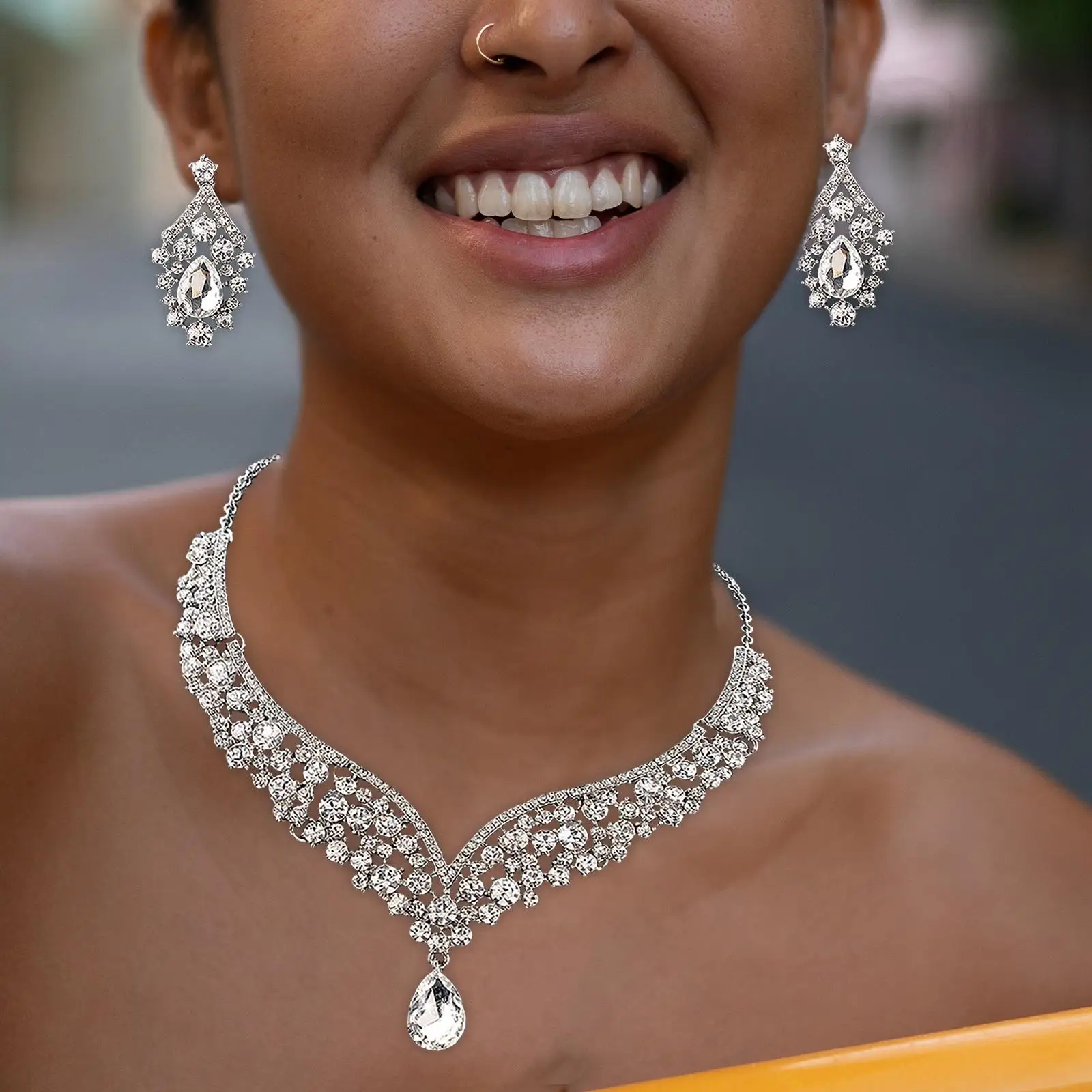 Elegant Crystal Bridal Jewelry Set Rhinestone Necklace Earrings for Party Wedding Bridal Bridesmaid Girls