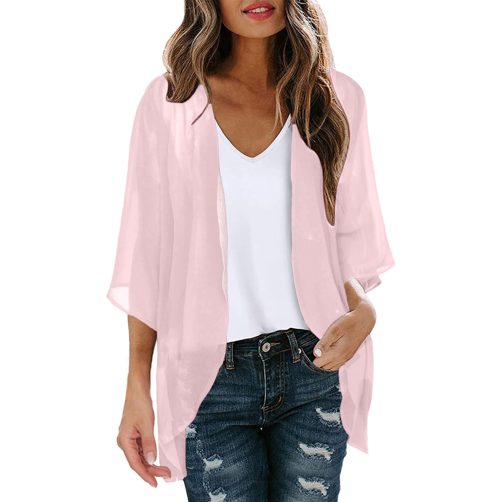Sdd76ebdba5c04b4bac075072a8c6c2c5f Womens Solid Elegant Puff Sleeve Chiffon Blouse Cardigan Loose Cover Up Casual Long Sleeve Tops Summer Plus Size Thin Tops