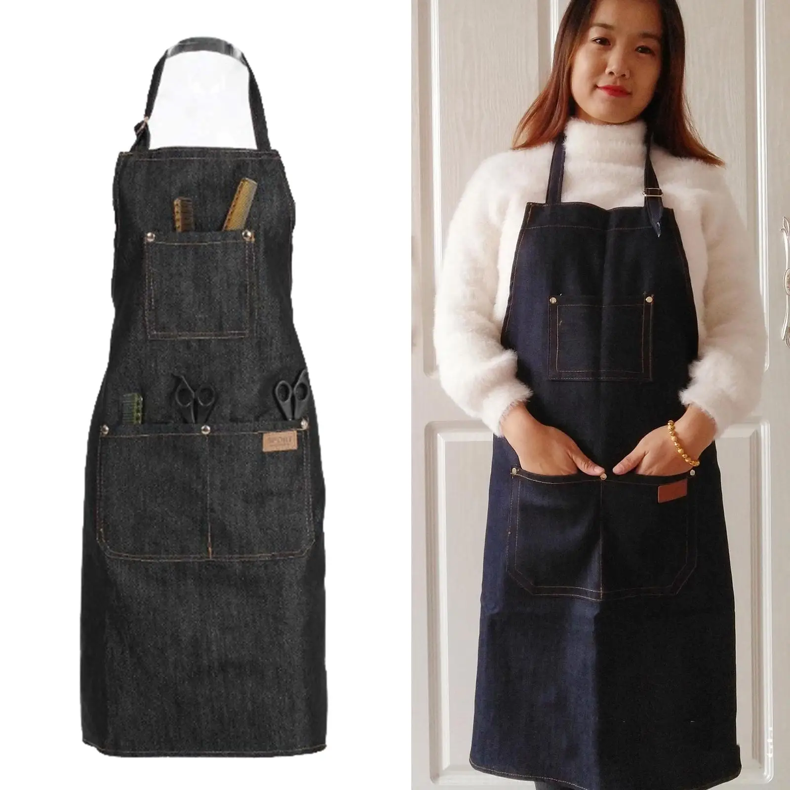 New Professional 3-Pockets Barber Apron Cape Cover Butcher Artist Gown Black