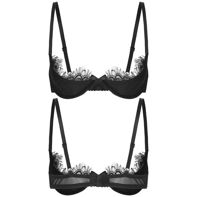 Freebily Womens Bare Exposed Breasts 1/4 Cup Bra with G-String