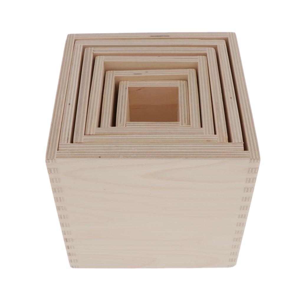 6 Pieces Wooden  Nesting Cups Boxes Baby Building Set  Cubes Educational Toy Children Gift